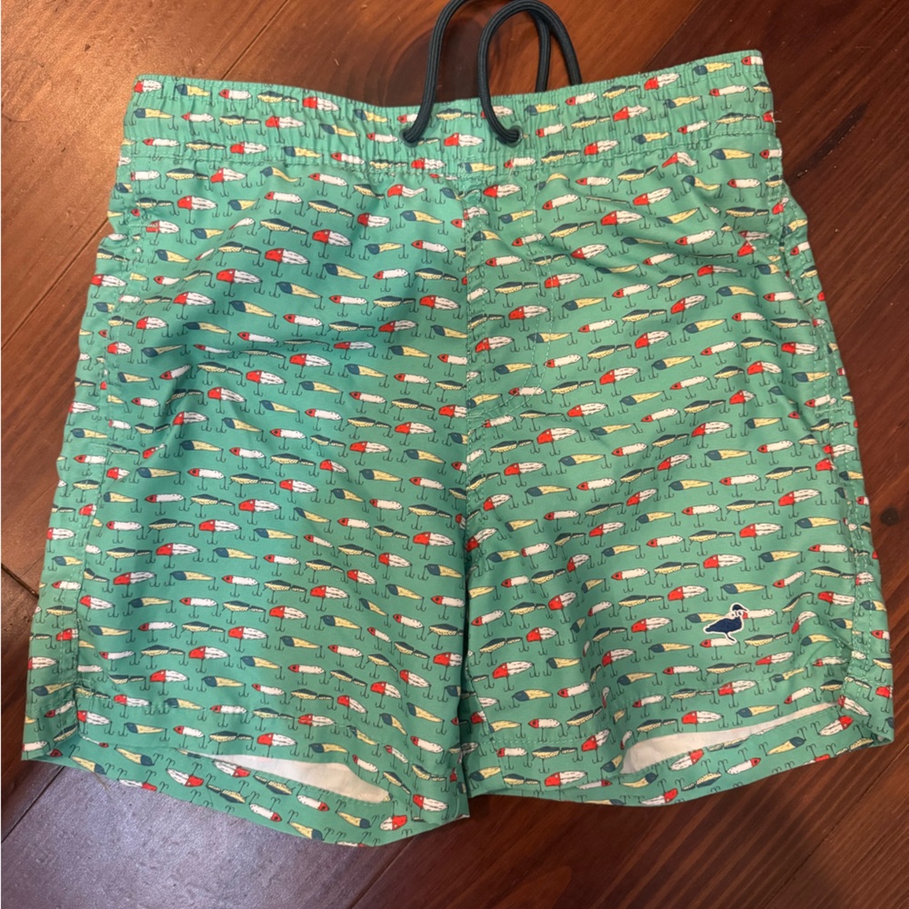 Properly Tied Boys Swim Trunks - Green Vintage Fishing Lures size small